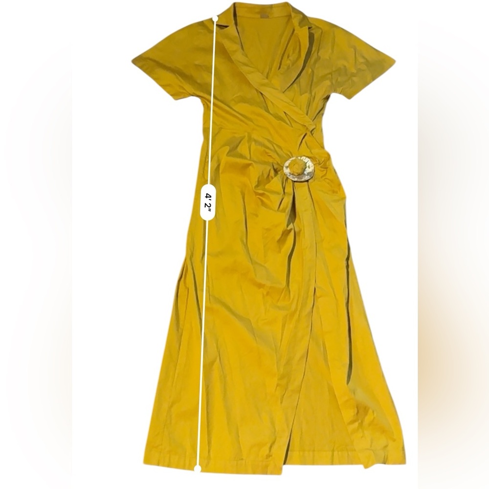 Cult Gaia Calista Short Sleeve Faux Wrap Midi Dress‎ in Tumeric Gold Yellow Sz 2 - Picture 12 of 12